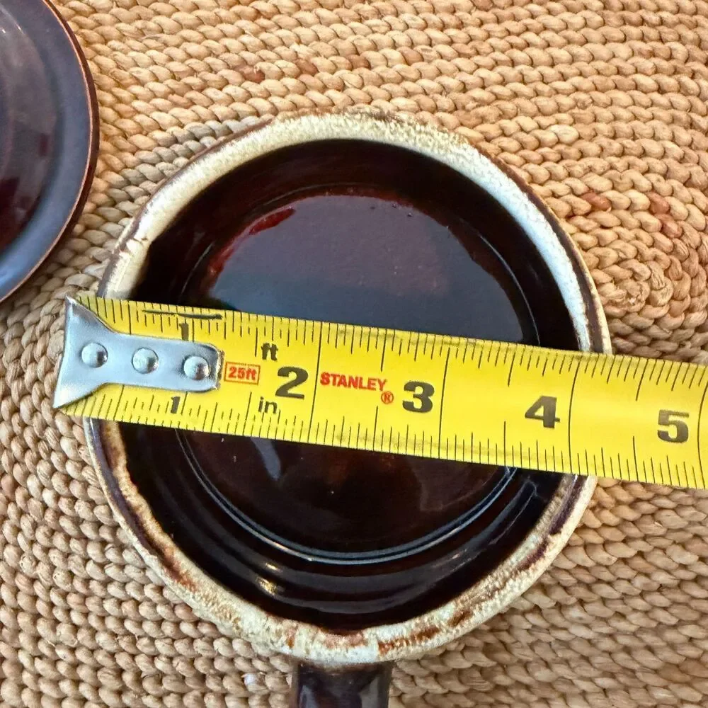 Vintage Brown Drip Glaze Stoneware Lidded Saucepan Crock Pottery 5”